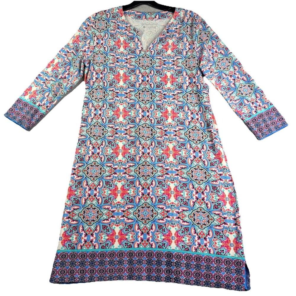 Coolibar Tunic Dress Women's Small Paisley Blue Cover Up UPF 50 Beach Stretch